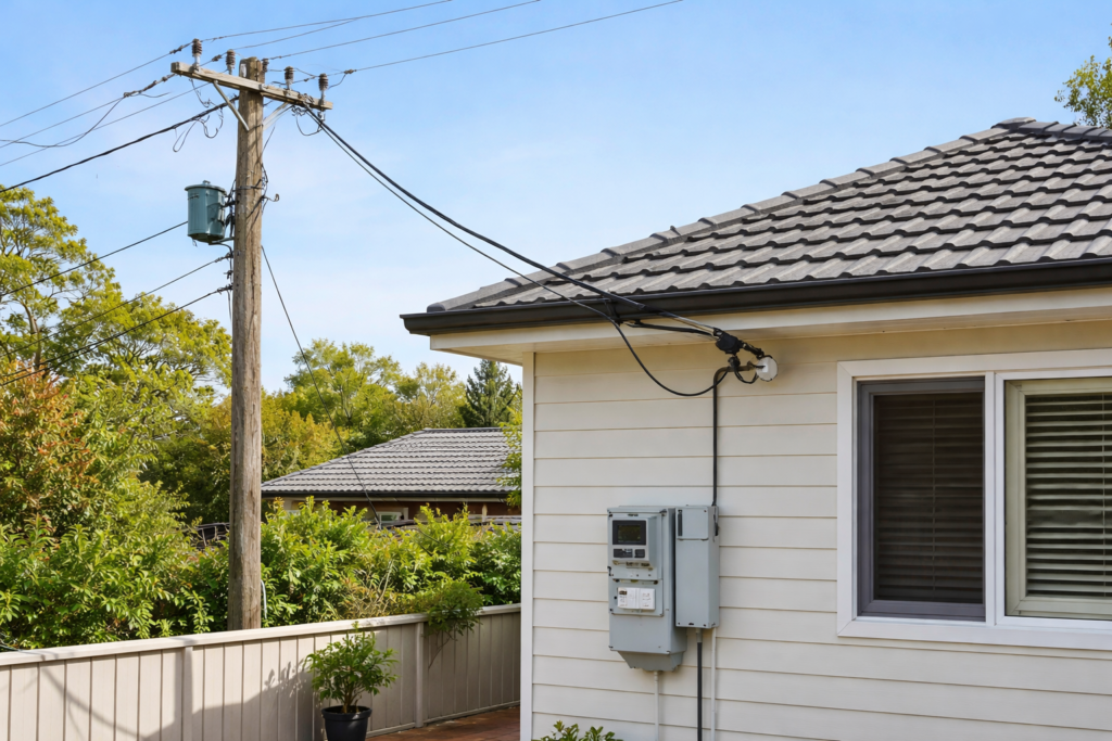 electrical service mains connecting a street power pole to a residential property in NSW