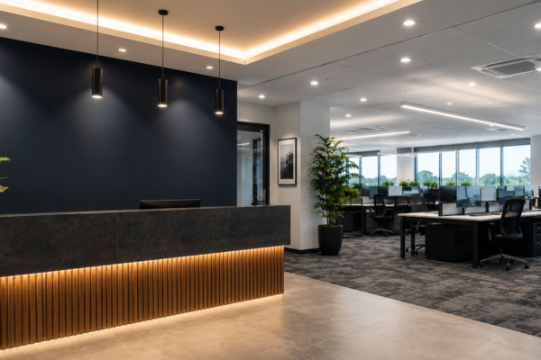 Commercial electrical switchboard installed in a modern office building